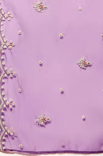 Purple floral yoke design thread work straight kurta with trousers & dupatta