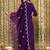 Purple floral yoke design thread work straight kurta with trousers & dupatta