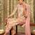 Floral embroidered round neck thread work straight kurta with trousers & dupatta