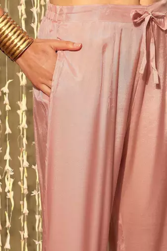 Floral embroidered round neck thread work straight kurta with trousers & dupatta