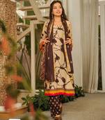 Brown cambric cotton printed kurti farsi salwar dupatta set