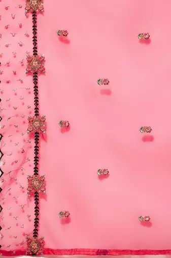 Floral embroidered regular thread work kurta with trousers & dupatta