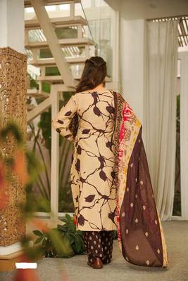 Brown cambric cotton printed kurti farsi salwar dupatta set 3