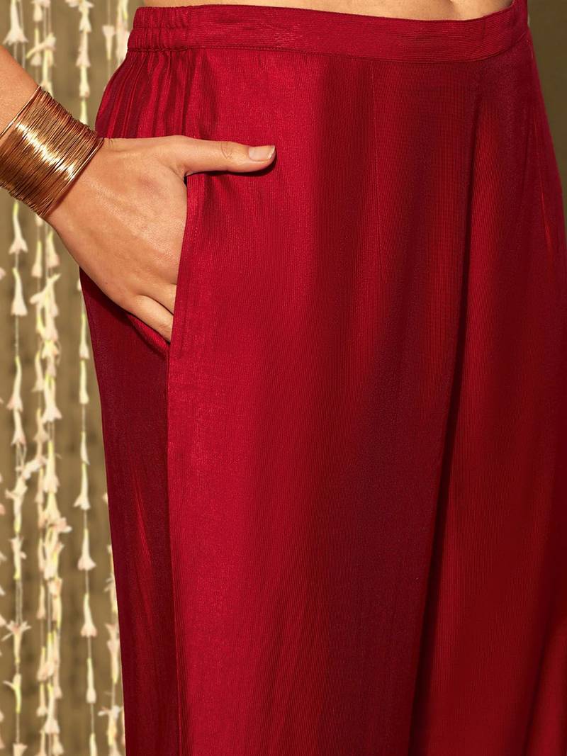 Ethnic motifs embroidered thread work kurta with trousers & dupatta