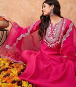 Floral yoke design regular thread work kurta with trousers & dupatta
