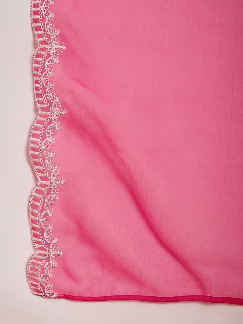 Floral yoke design regular thread work kurta with trousers & dupatta