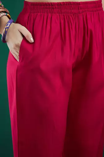 Embroidered sequinned chanderi silk straight kurta with trousers & dupatta