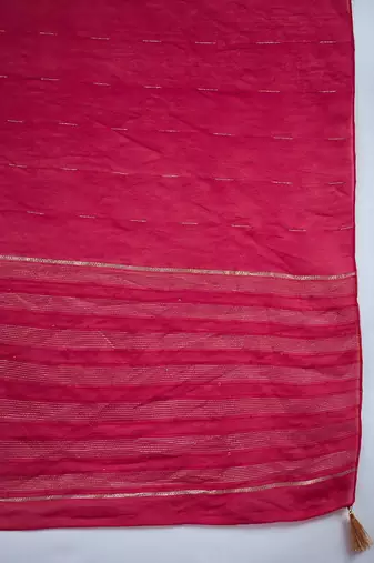 Embroidered sequinned chanderi silk straight kurta with trousers & dupatta