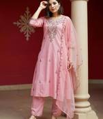 Embroidered regular sequinned straight kurta with trousers & dupatta