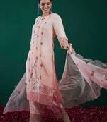 Floral embroidered regular thread work kurta with trousers & dupatta
