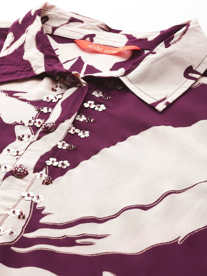 Floral printed kurta with salwar with sequinned detail