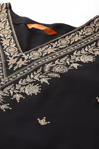 Ethnic motifs embroidered thread work kurta with salwar & with dupatta