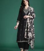 Ethnic motifs embroidered thread work kurta with salwar & with dupatta