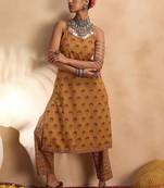 Floral printed pure cotton straight  kurta with trousers