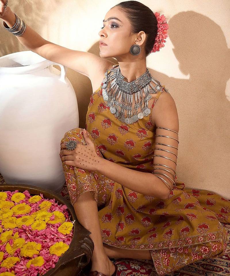Floral printed pure cotton straight  kurta with trousers