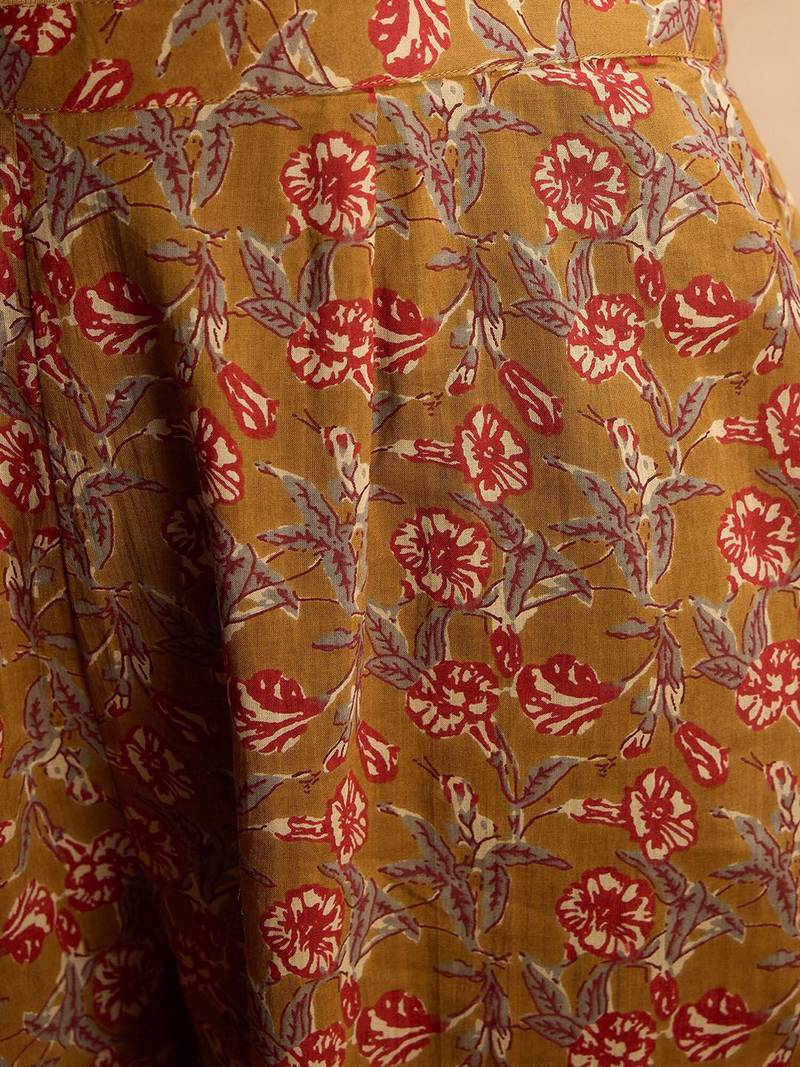 Floral printed pure cotton straight  kurta with trousers