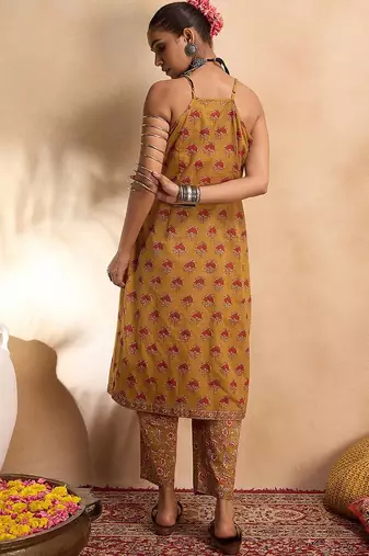 Floral printed pure cotton straight  kurta with trousers