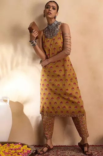 Floral printed pure cotton straight  kurta with trousers