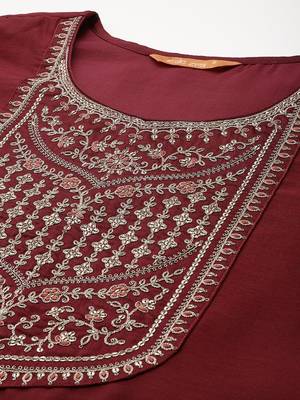 Ethnic motifs yoke design sequinned kurta with trousers & dupatta 2