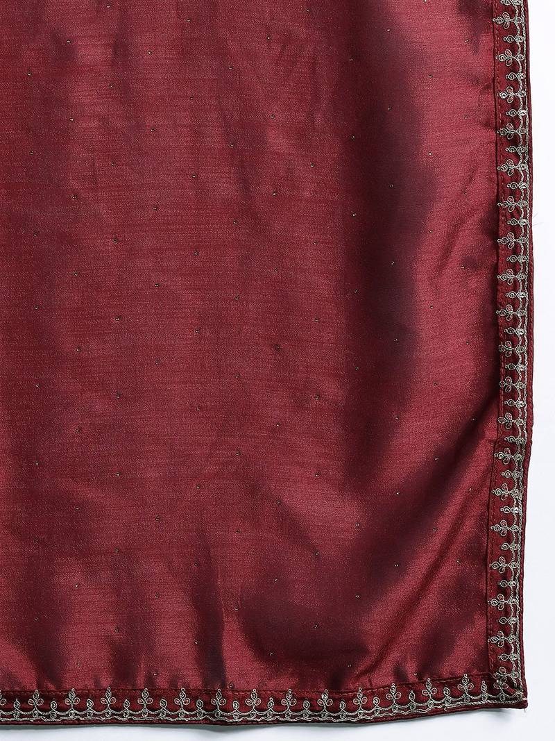 Ethnic motifs yoke design sequinned kurta with trousers & dupatta