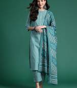 Women printed regular pure cotton kurta with trousers & with dupatta