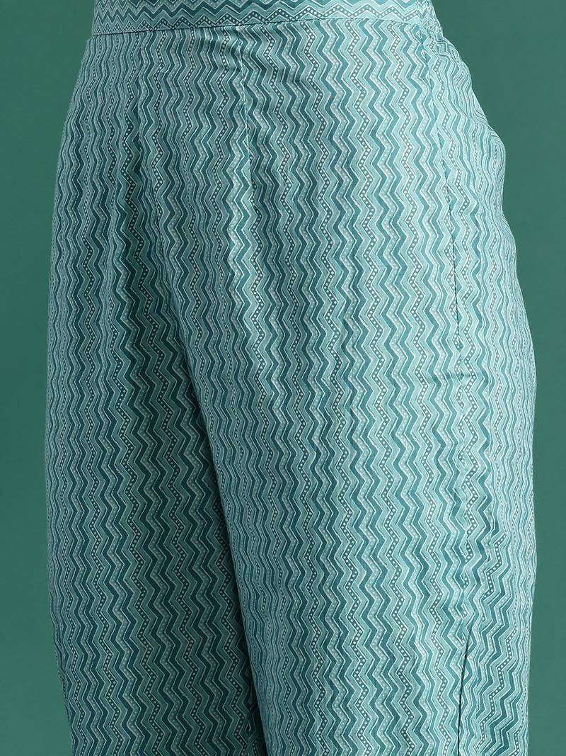 Women printed regular pure cotton kurta with trousers & with dupatta