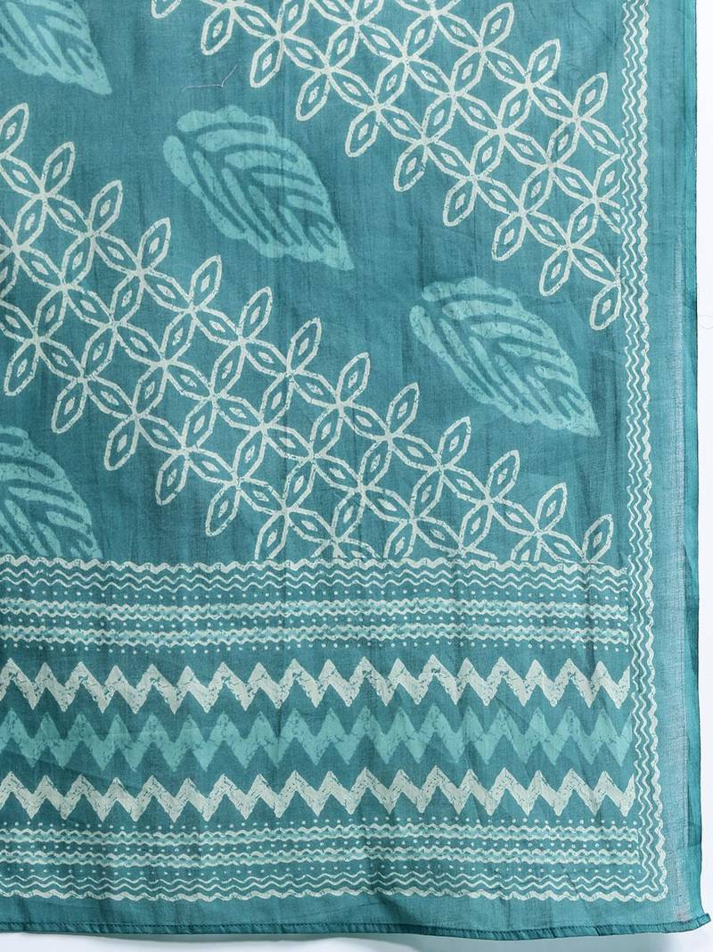 Women printed regular pure cotton kurta with trousers & with dupatta