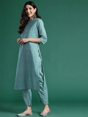 Women printed cotton kurta with trousers & with dupatta 5