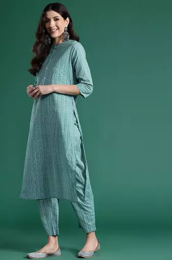 Women printed regular pure cotton kurta with trousers & with dupatta