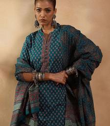 Ethnic motifs printed regular pure cotton straight kurta with trousers & dupatta