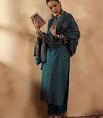 Ethnic motifs printed regular pure cotton straight kurta with trousers & dupatta