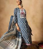 Ethnic motifs printed thread work pure cotton straight kurta & trousers & dupatta