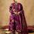 Burgundy floral printed v-neck sequinned pure cotton straight kurta set