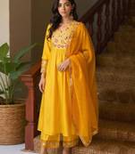 Floral embroidered empire liva a-line kurta with palazzo & dupatta