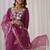Floral embroidered v-neck thread work straight kurta with trousers & dupatta