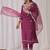 Floral embroidered v-neck thread work straight kurta with trousers & dupatta