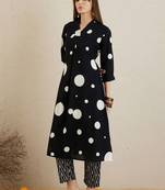 Printed pleated cotton kurta with trousers