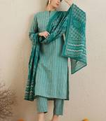 Chevron printed mandarin collar pure cotton kurta with trousers & with dupatta