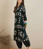 Floral printed sequinned shirt collar a-line kurta with salwar
