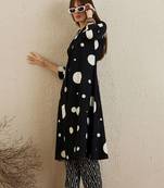 V neck printed pleated pure cotton straight kurta with trousers