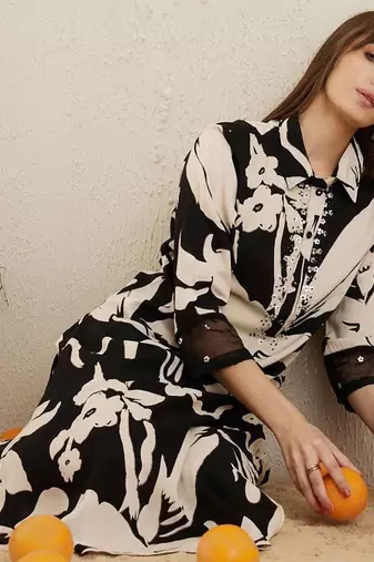 Floral printed regular sequinned kurta with trousers