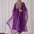 Floral embroidered pleated zari liva anarkali kurta with trousers & dupatta