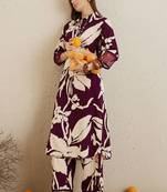 Shirt collar floral printed straight kurta with trouser
