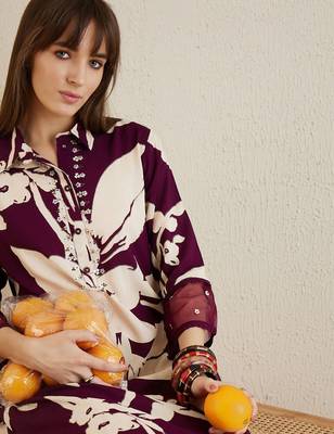 Shirt collar floral printed straight kurta with trouser 2
