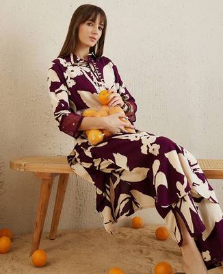 Shirt collar floral printed straight kurta with trouser 5
