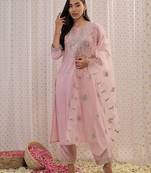Pink ethnic motifs embroidered gotta patti kurta with trousers & dupatta