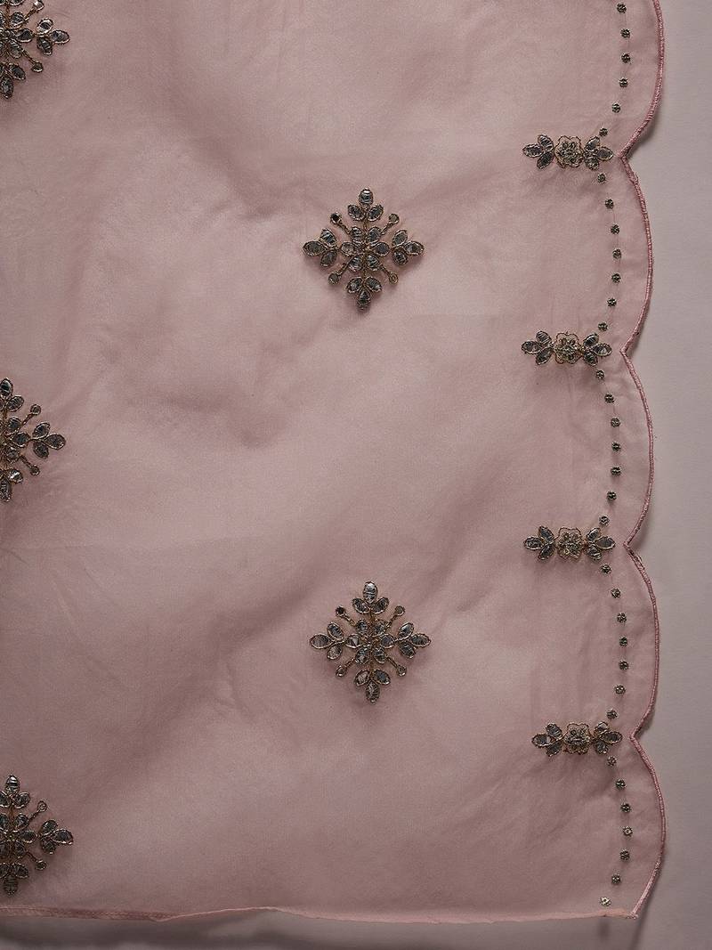 Pink ethnic motifs embroidered gotta patti kurta with trousers & dupatta