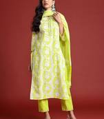 Floral printed thread work pure cotton kurta with trousers & dupatta