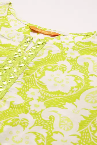 Floral printed thread work pure cotton kurta with trousers & dupatta