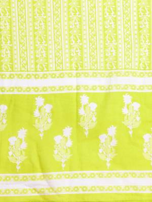 Floral printed thread work cotton kurta with trousers & dupatta 4